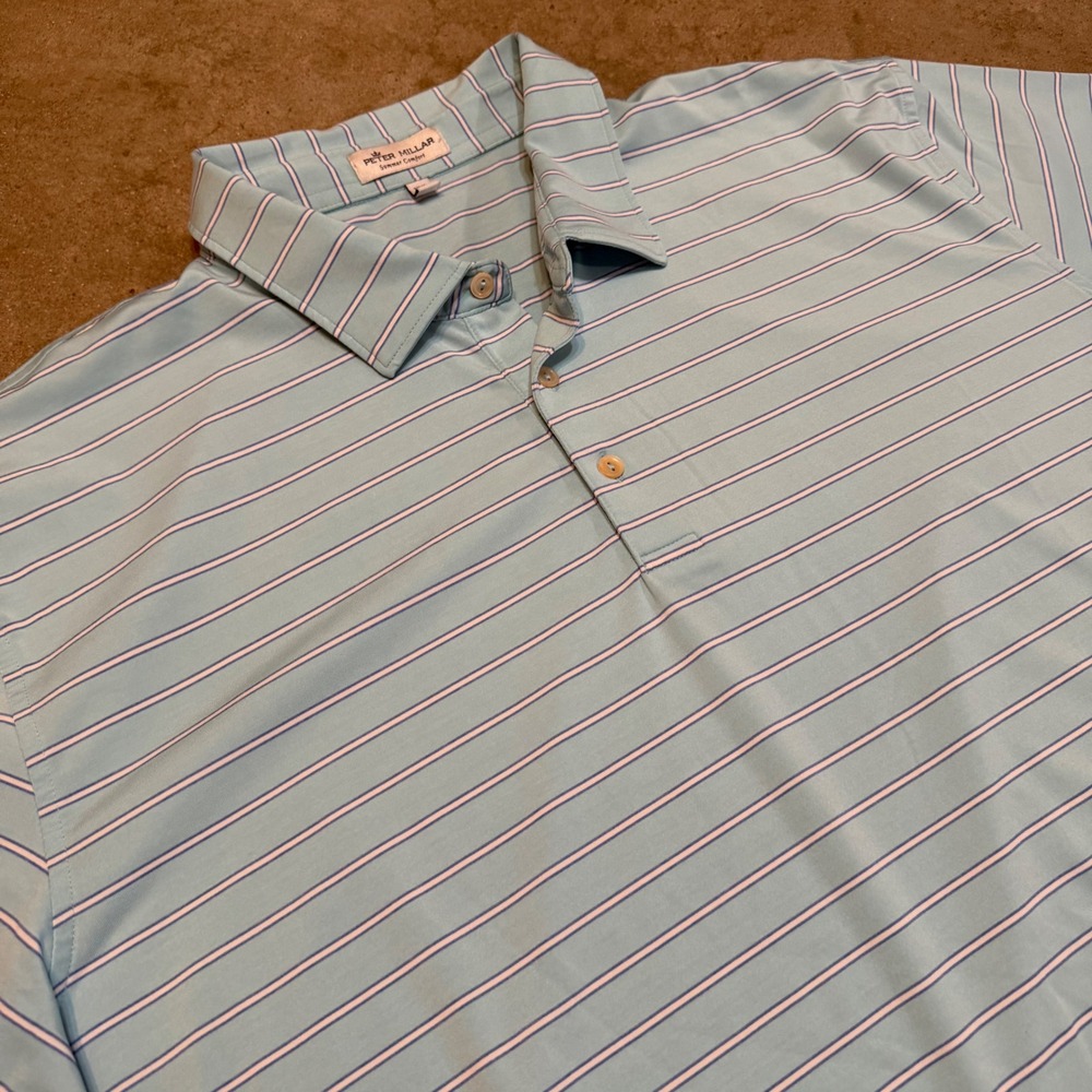Peter Millar Polo Shirt Mens XXL Blue Striped Summer Comfort MS21EK31S - Picture 2 of 8